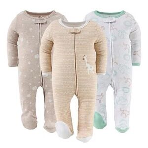 NWT The Peanutshell 3 pk Cotton Footie Sleepers, Gender Neutral, 3 months